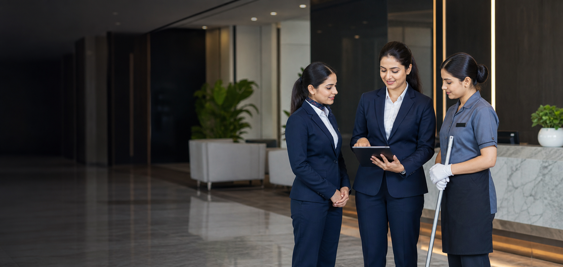 Indian office facility management team coordinating workplace support